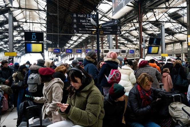 Des voyageurs attendent leur train à la gare de Lyon, alors qu’un mouvement de grève bloque une partie du trafic, à Paris, le 17 décembre 2022. 